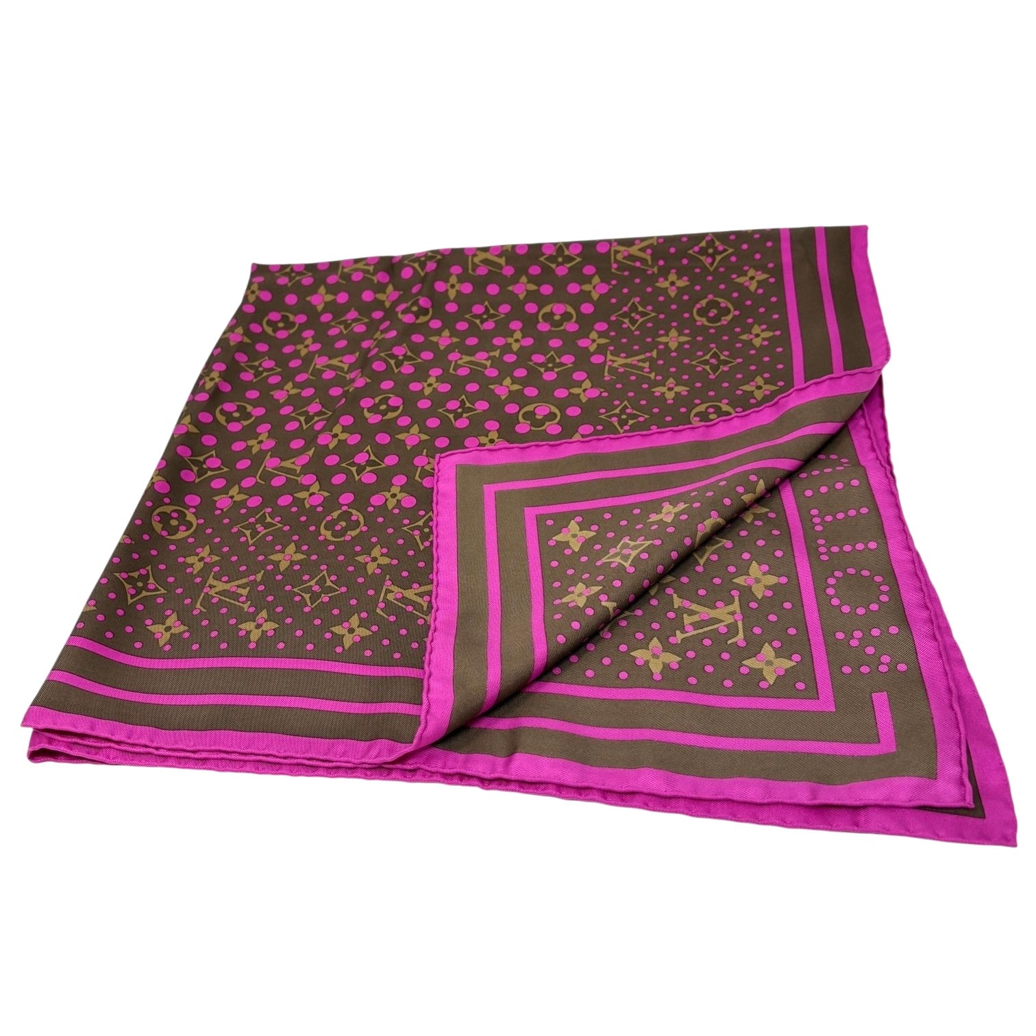 LOUIS VUITTON Vintage LV Monogram Perfo Scarf Wrap Shawl Brown Pink Dot Silk
