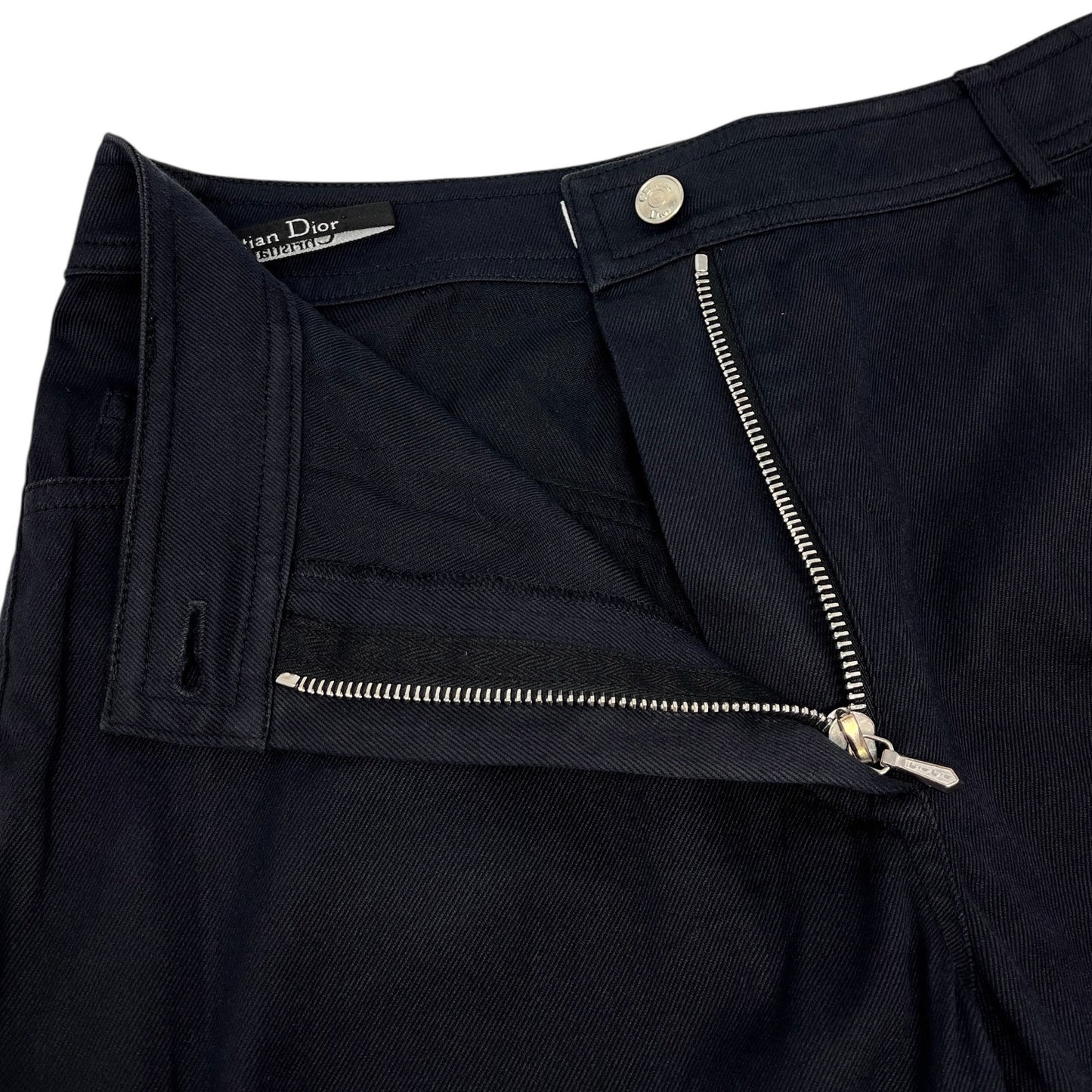 Christian Dior Vintage 2001 Embroidered Pants #36 Button Black Silver Cotton