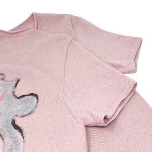 CHANEL Vintage 09C CC Logo Heart Knit Top #38 Pink Cashmere MIAMI Short Sleeve