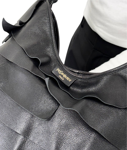 Yves Saint Laurent Vintage YSL Saint Tropez Frill Shoulder Bag Black 902378