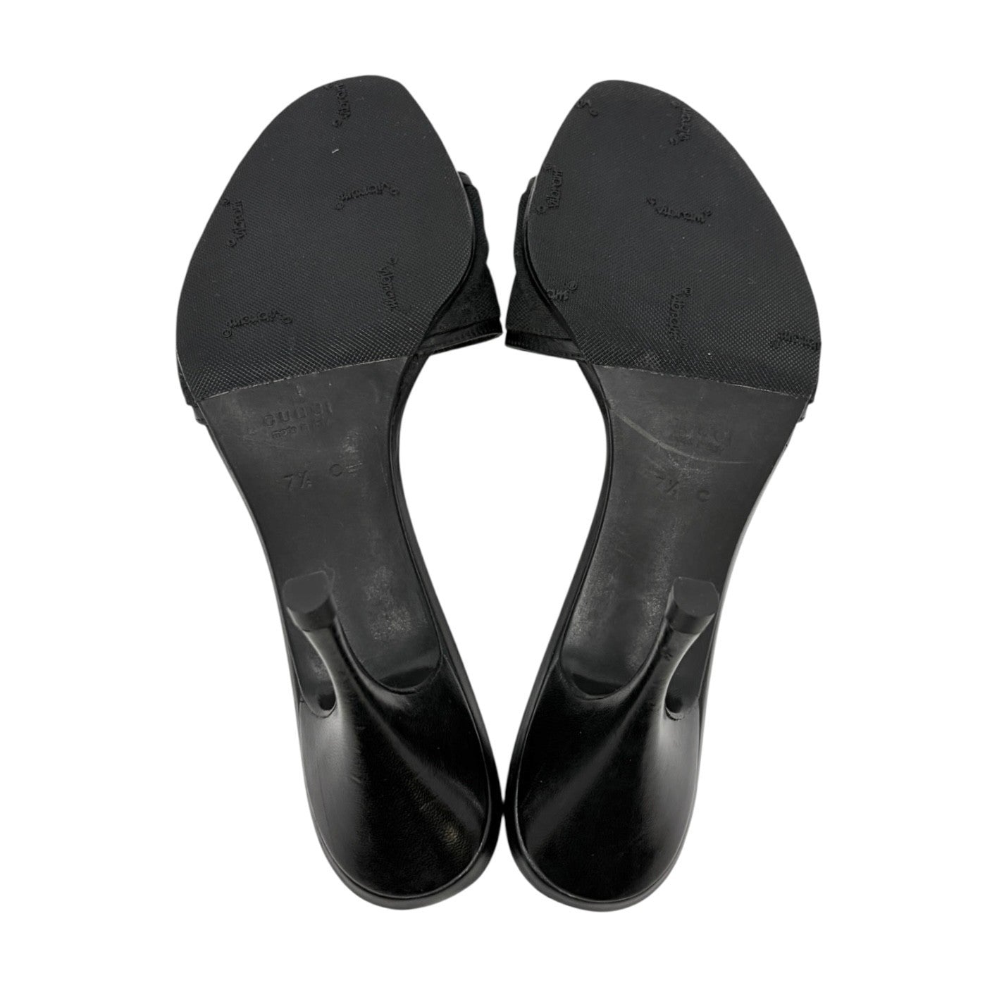 GUCCI Vintage GG Monogram Open Toe Sandals #37.5 Black Heels Canvas