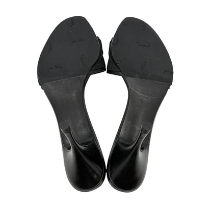 GUCCI Vintage GG Monogram Open Toe Sandals #37.5 Black Heels Canvas