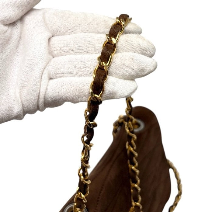 CHANEL Vintage CC Mark Logo Turnlock Chain Crossbody Bag Brown Gold Suede