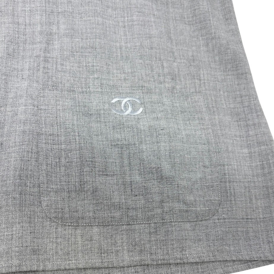 CHANEL Vintage 99P CC Logo Short Sleeve Shirt Blouse Pocket #38 Gray Rayon