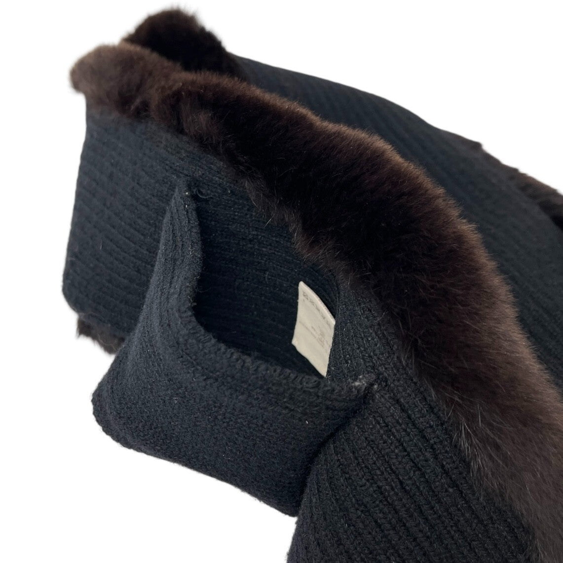 LOUIS VUITTON Vintage LV Logo Muffler Scarf Brown Gray Rabbit Fur Wool