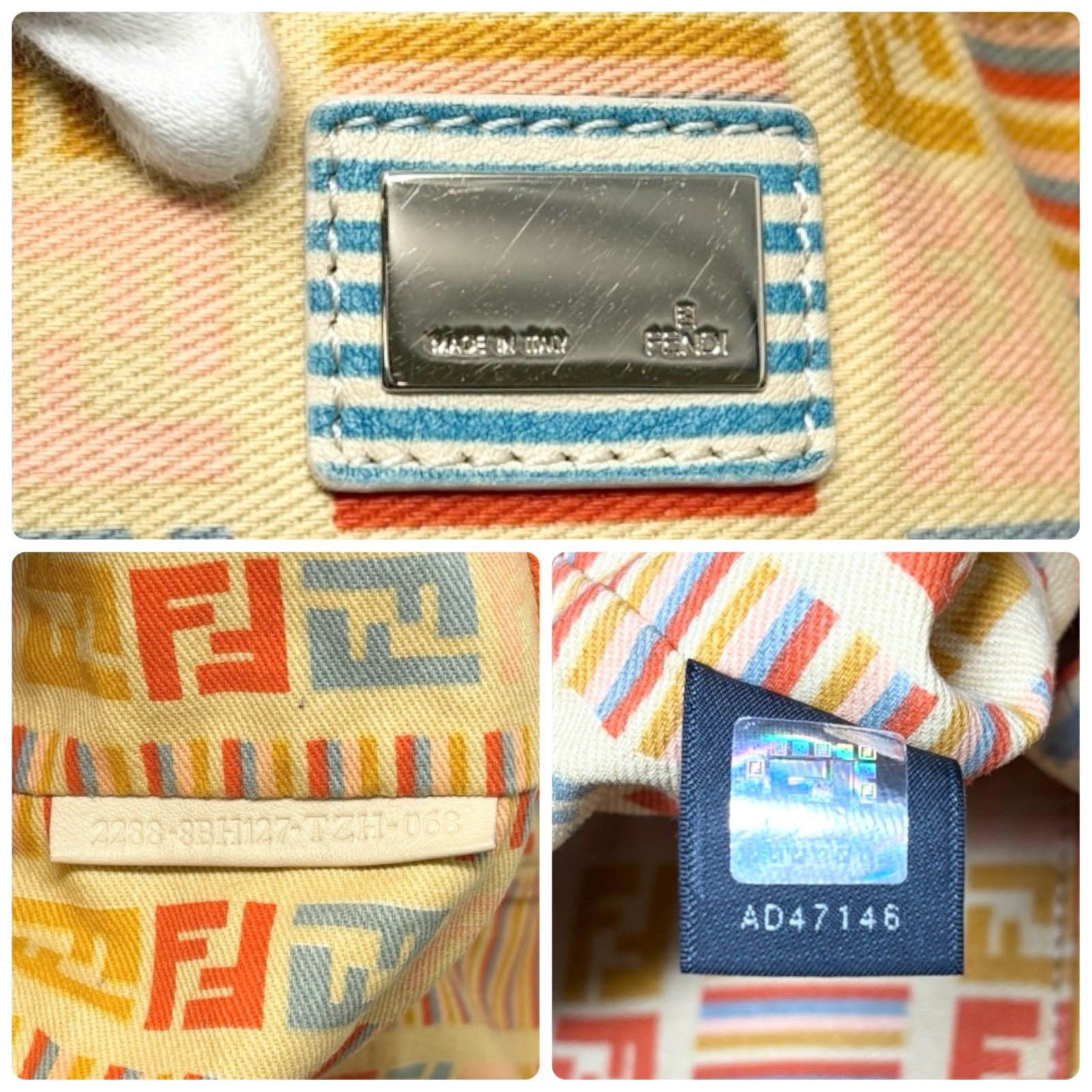 FENDI Vintage Zucca Monogram Denim Shoulder Tote Large Bag Blue FF Logo