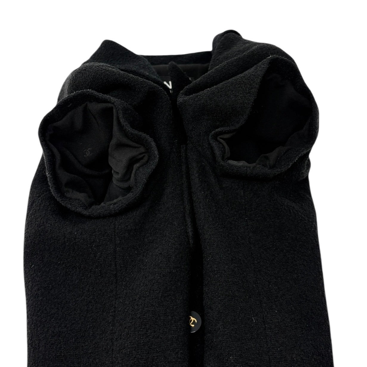 CHANEL Vintage 95P CC Mark Logo Cropped Jacket #36 Button Black Gold Wool