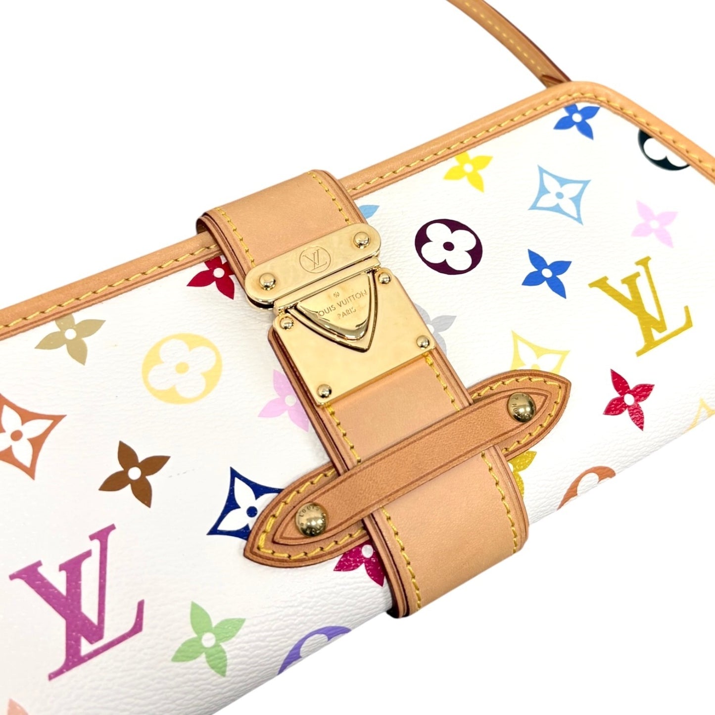 LOUIS VUITTON Vintage Monogram Multicolor Shirley Shoulder Bag White Leather
