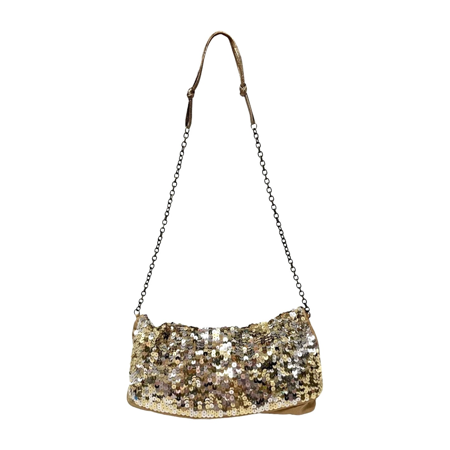 PRADA Vintage Triangle Logo Sequins Shoulder Bag Pochette Handbag Gold 902280