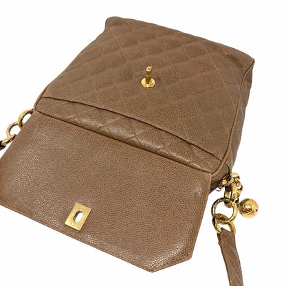 CHANEL Vintage CC Chain Turnlock Quilted Flap Shoulder Bag Brown Leather 902364