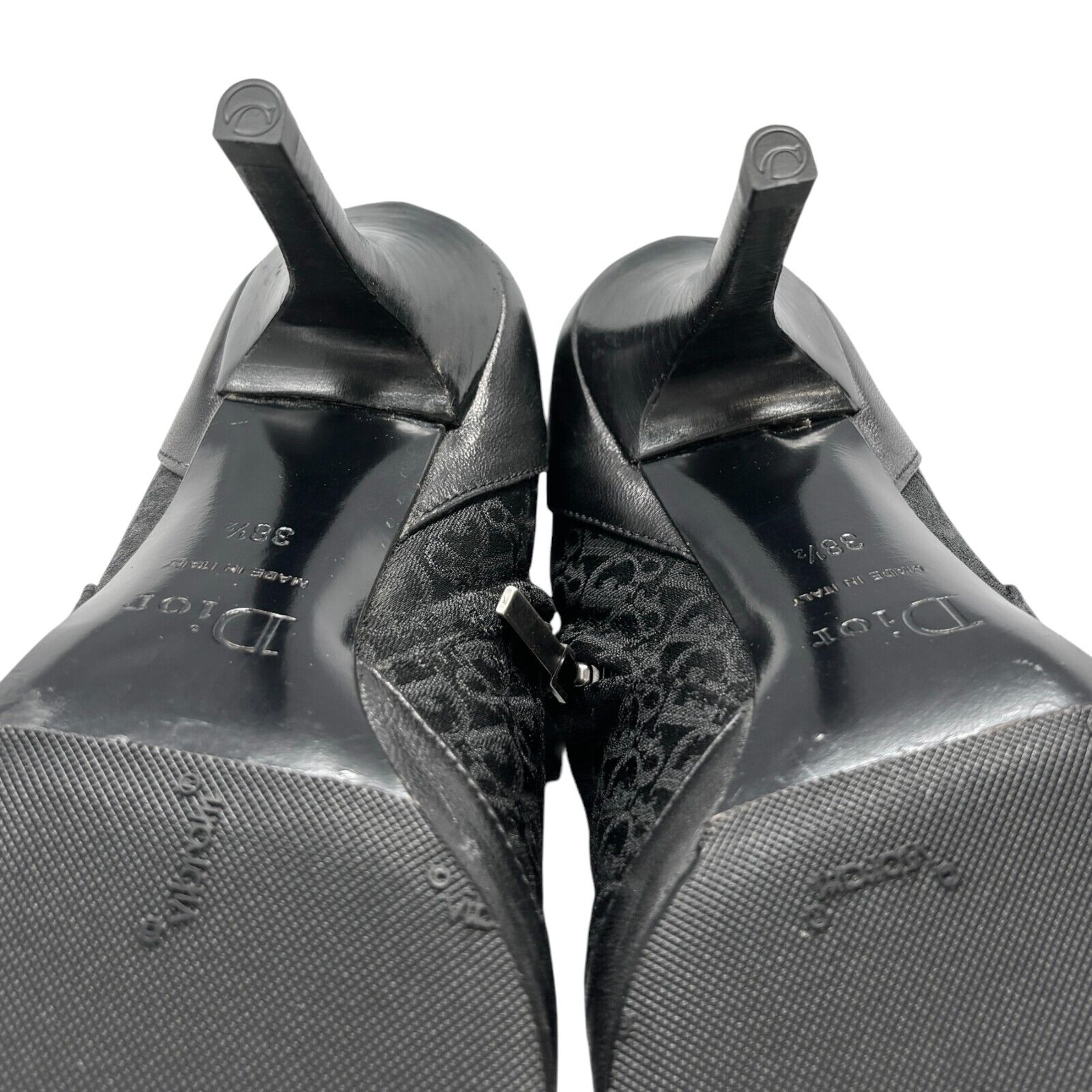 Dior Vintage Trotter Monogram Long Boots Heels #38.5 Black Silver Canvas