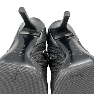 Dior Vintage Trotter Monogram Long Boots Heels #38.5 Black Silver Canvas