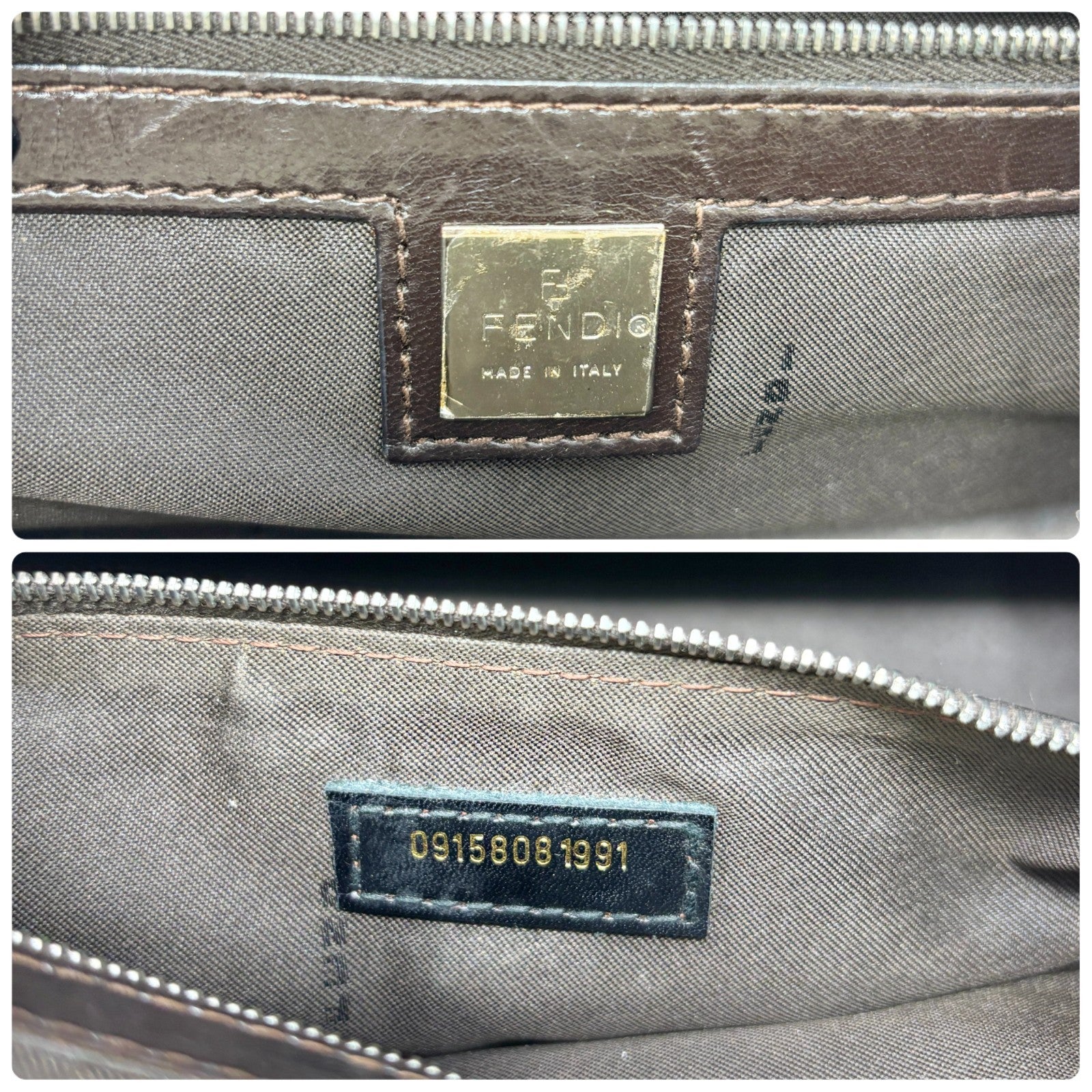 FENDI Vintage FF Logo Leopard Mamma Baguette Shoulder Bag Cream Brown Calf Hair