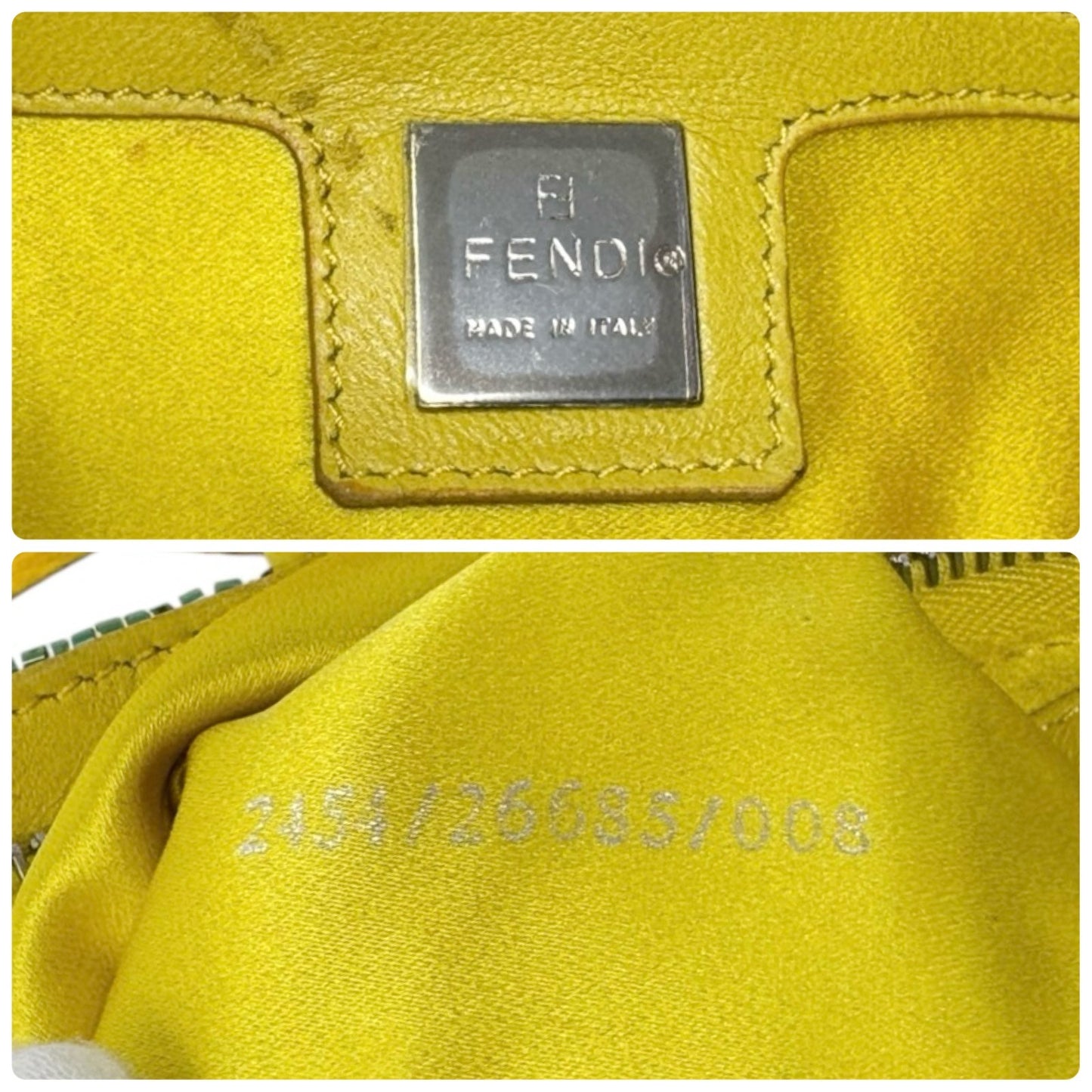FENDI Vintage FF Beads Mamma Baguette Crossbody Bag Flower Embroidery Yellow
