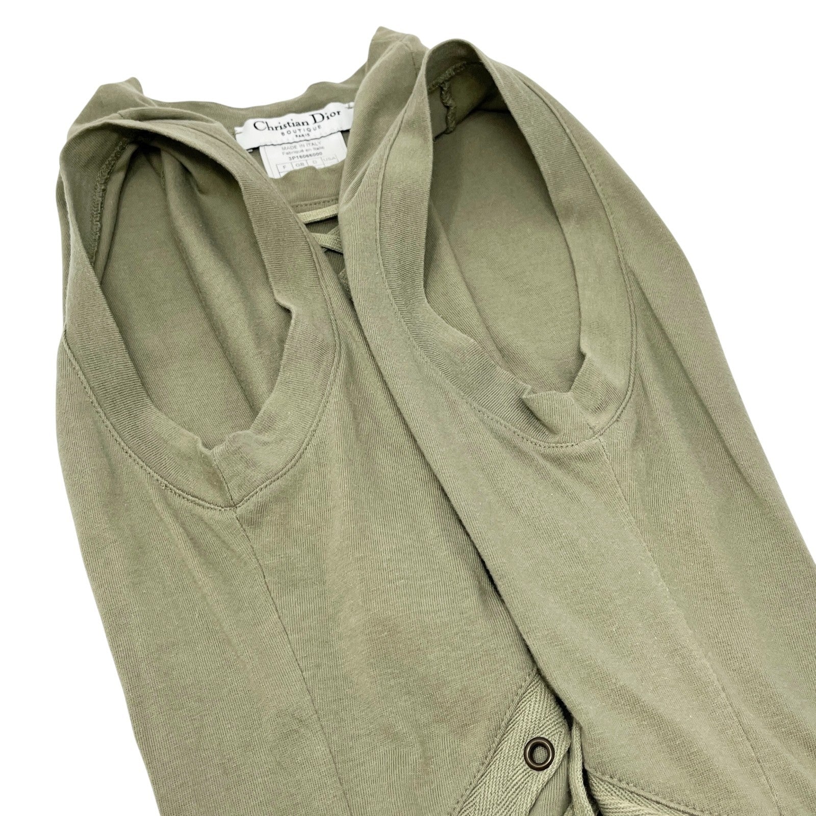 Christian Dior Vintage 2003 Lace Up Dress One-piece #40 Pocket Khaki Cotton