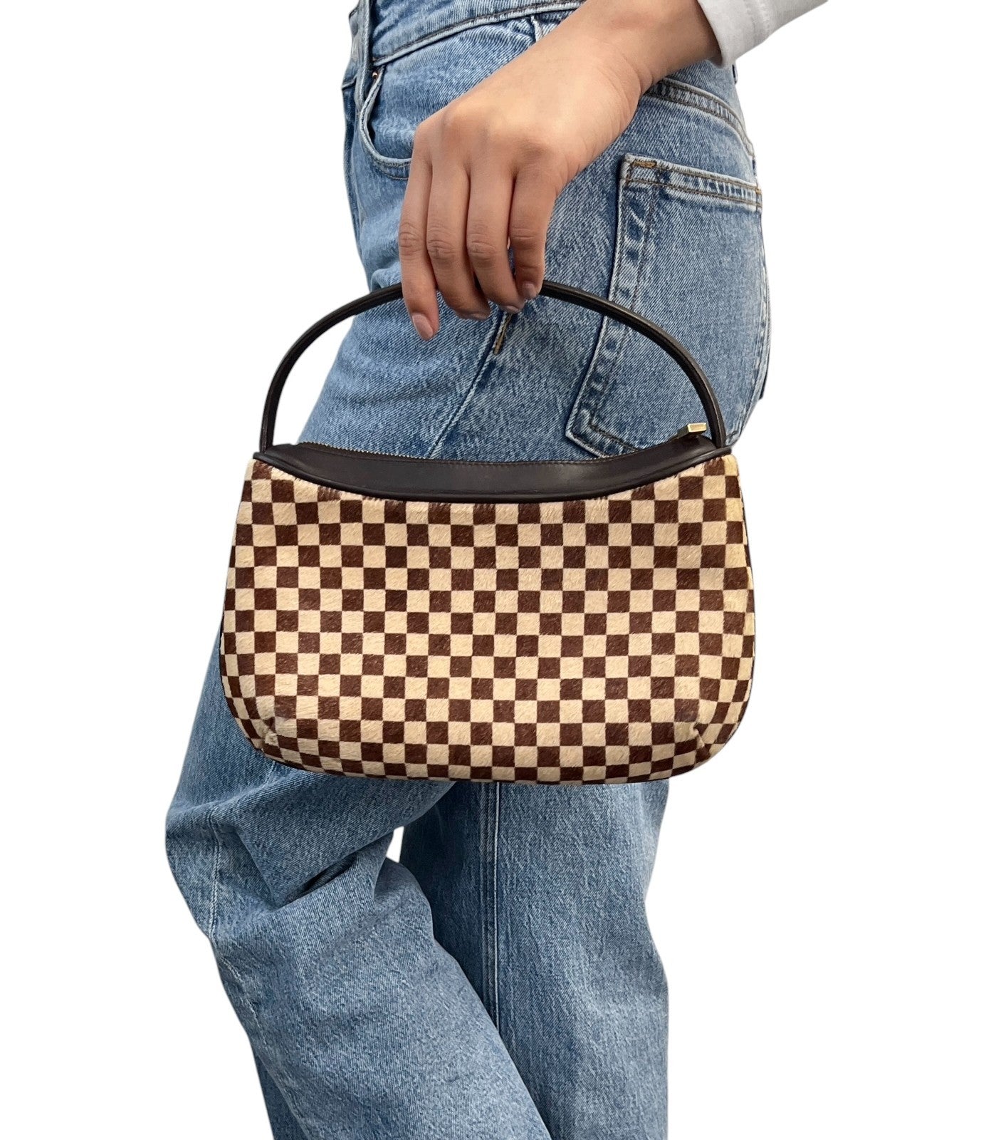 LOUIS VUITTON Vintage Damier Sauvage Tigre Pony Calf Hair Mini Bag Brown Beige