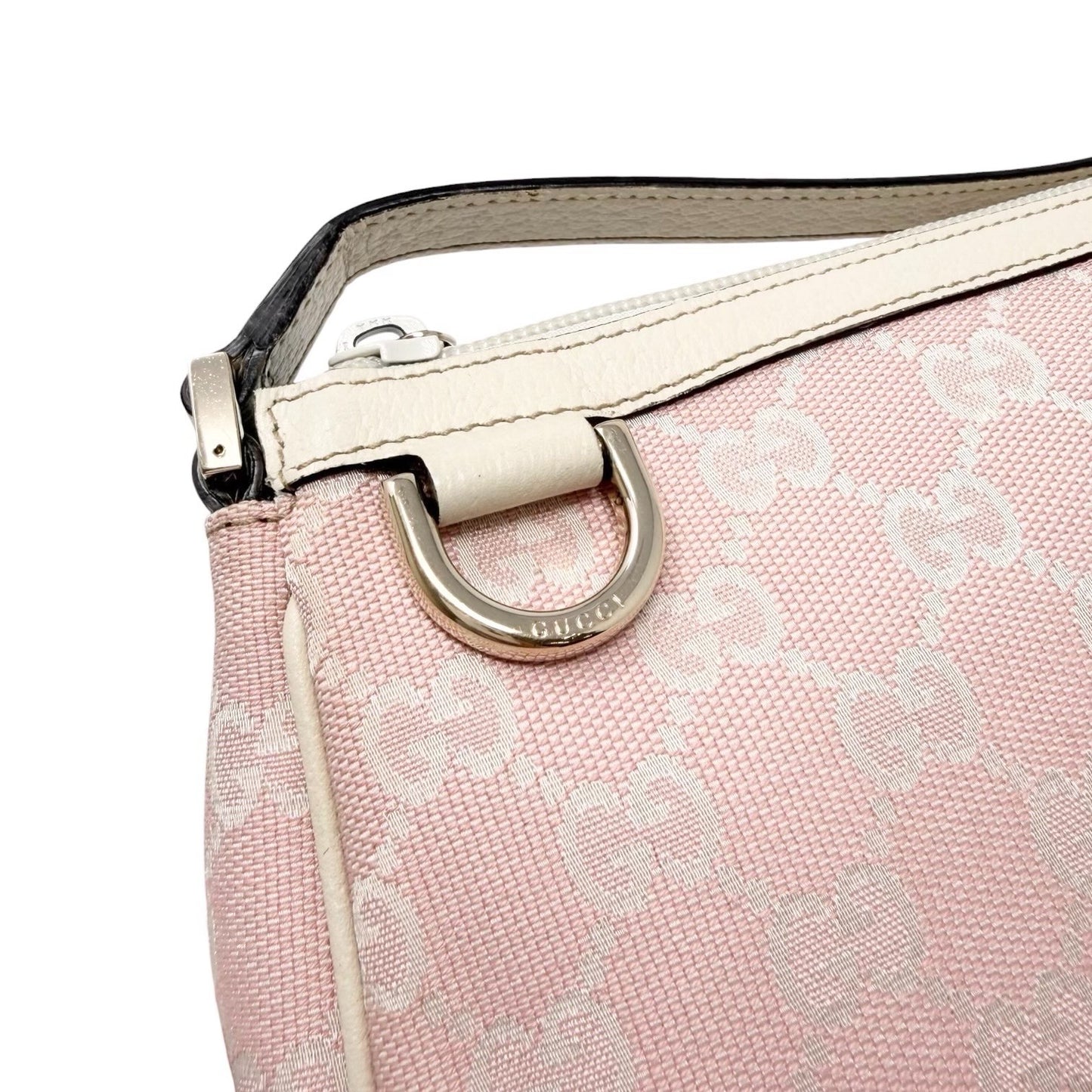 GUCCI Vintage GG Monogram Logo Abbey Shoulder Bag Pink Gold Canvas 902056