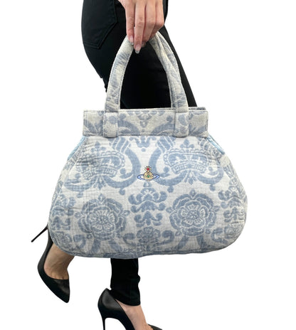 Vivienne Westwood Vintage Orb Logo Terry Cloth Tote Bag Blue Cotton 901821