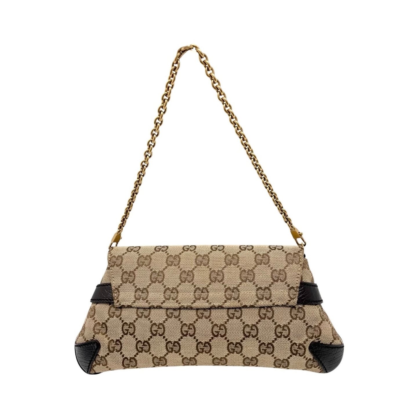GUCCI Vintage GG Monogram Logo Horsebit Shoulder Bag Brown Gold Canvas 902099