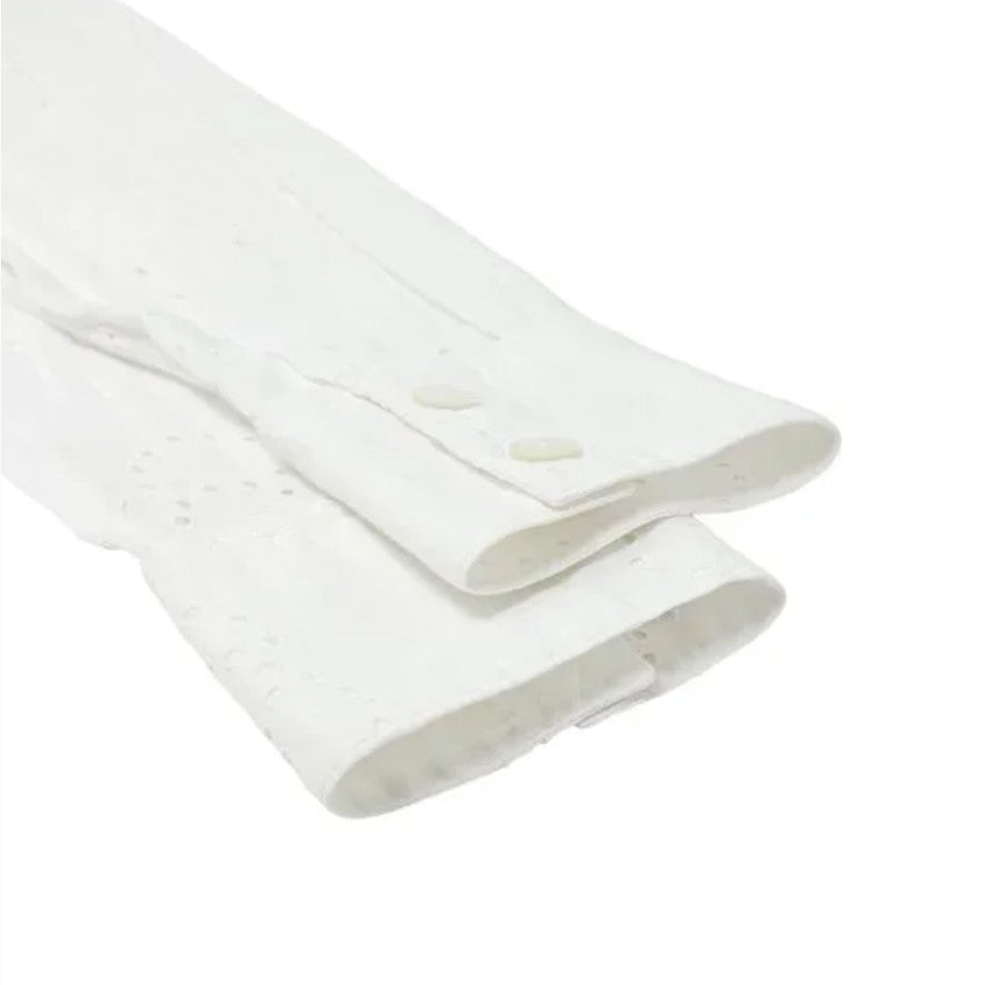 CHANEL Vintage 08P CC Logo Mark Camellia Blouse Shirt #36 Top White Cotton