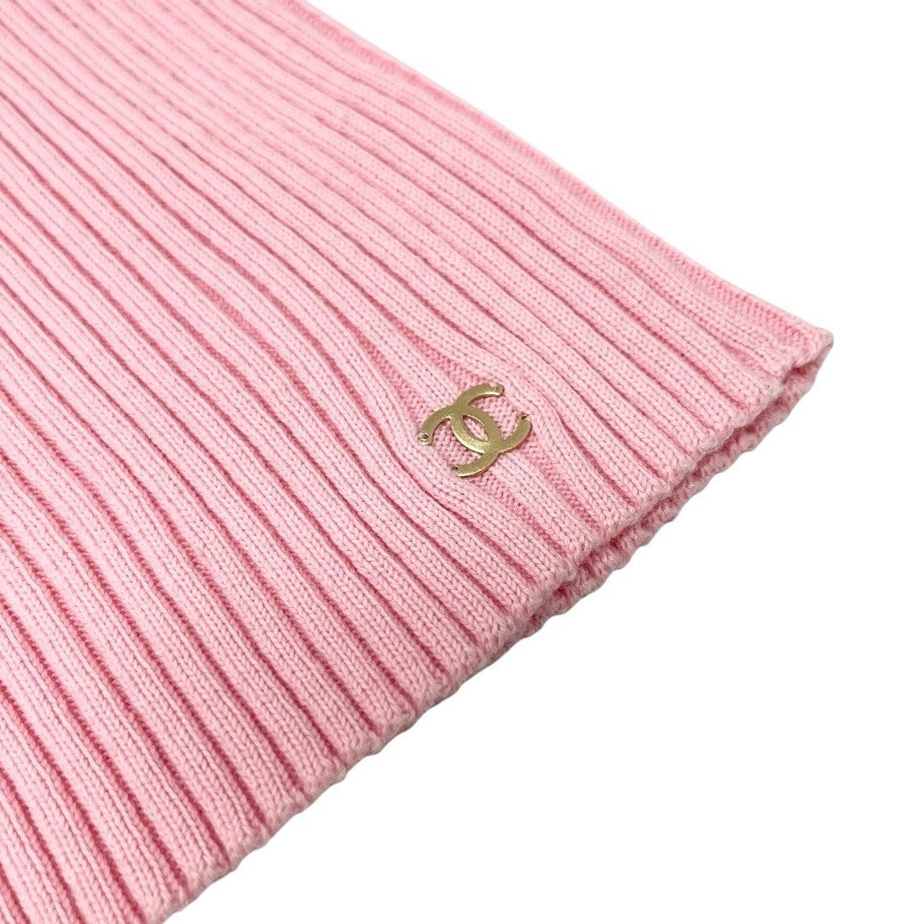CHANEL Vintage 01C CC Logo Rib Knit Tank Top #38 Pink Gold Ring Cotton Rank AB