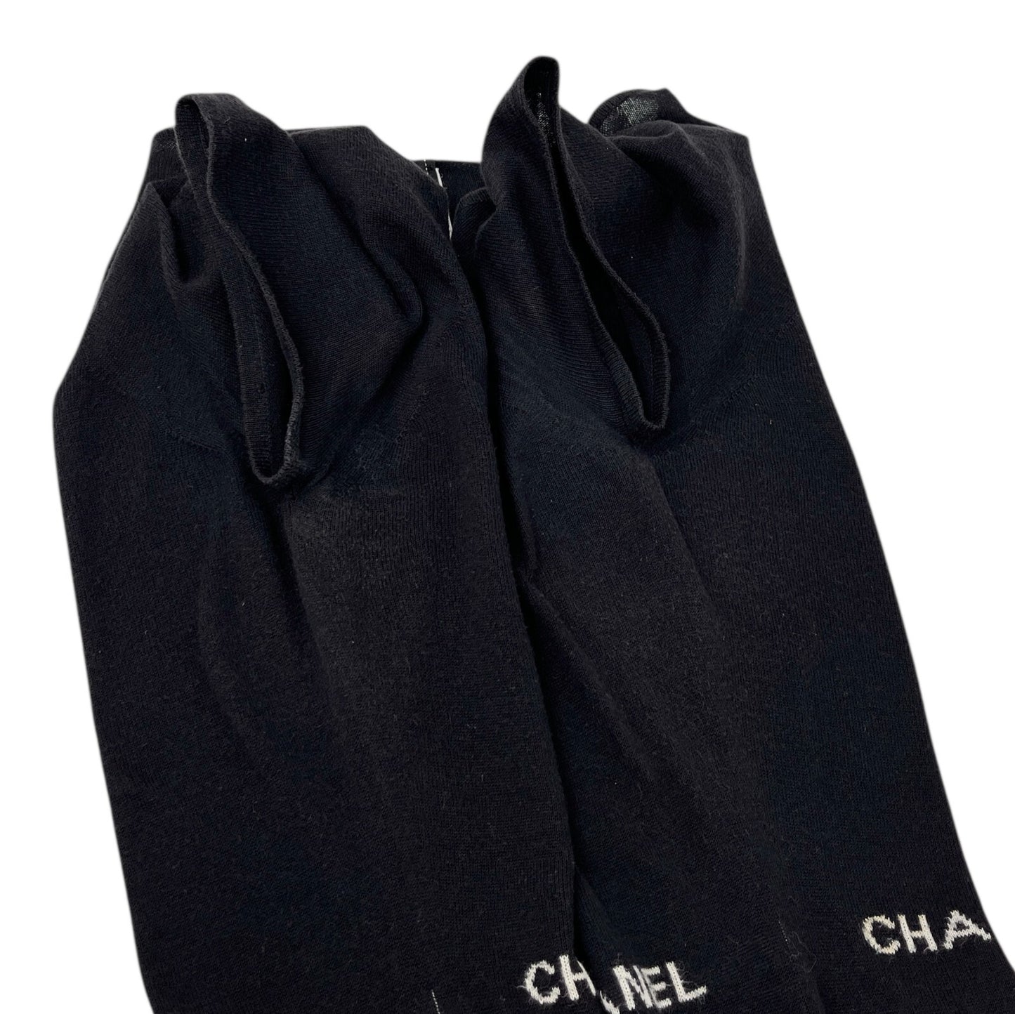 CHANEL Vintage 04P Logo Knit T-shirt Top #40 Round Neck Black White Cotton