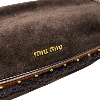 miumiu Vintage Shearling Studded Shoulder Bag Suede Boa Brown Gold 902328