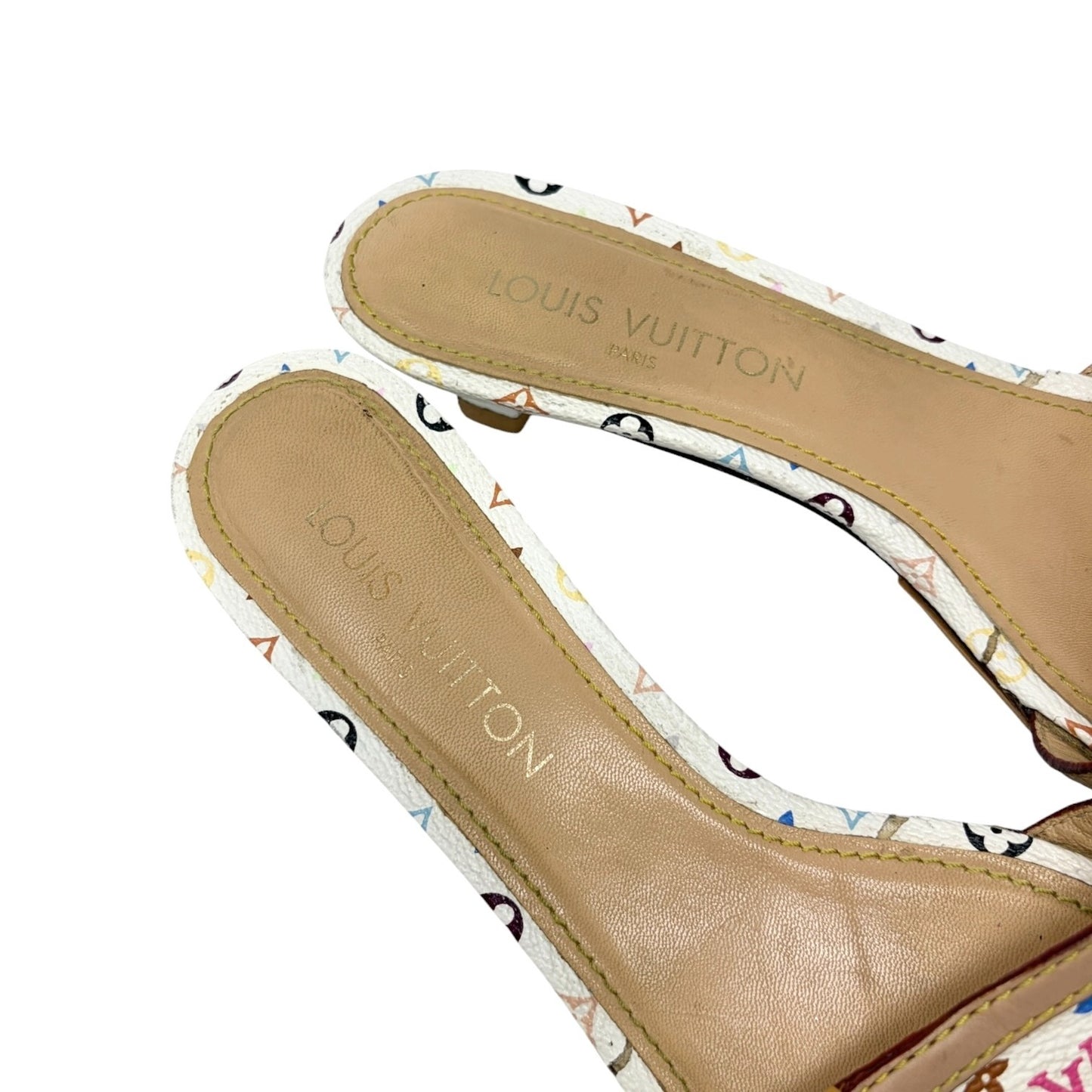 LOUIS VUITTON Vintage Monogram Multicolor Sandals Heels #38.5 White 902237