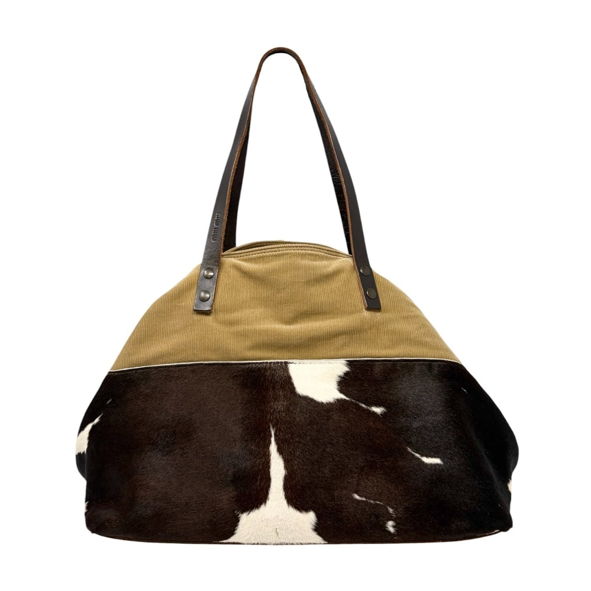miu miu Vintage Pony Calf Hair Shoulder Bag Brown Beige White Corduroy 902372