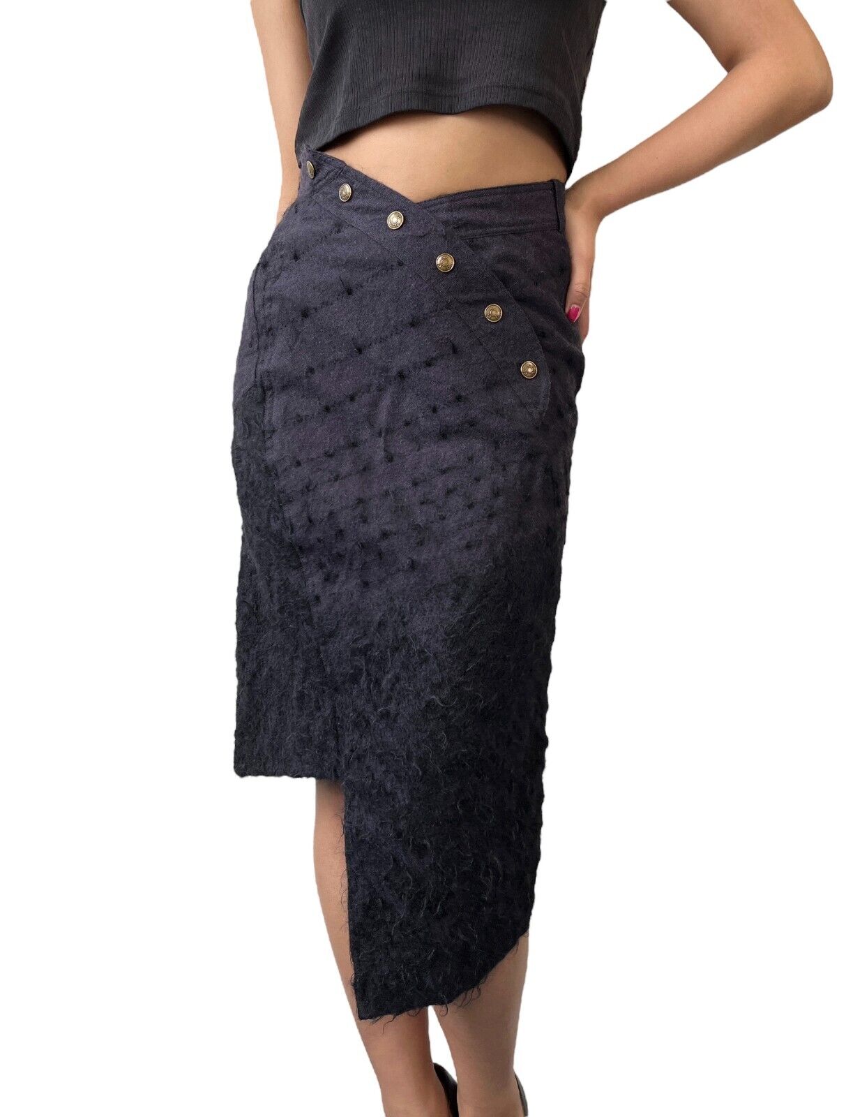 Christian Dior Vintage Logo Asymmetry Skirt #36 Snap Purple Black Wool Rank AB