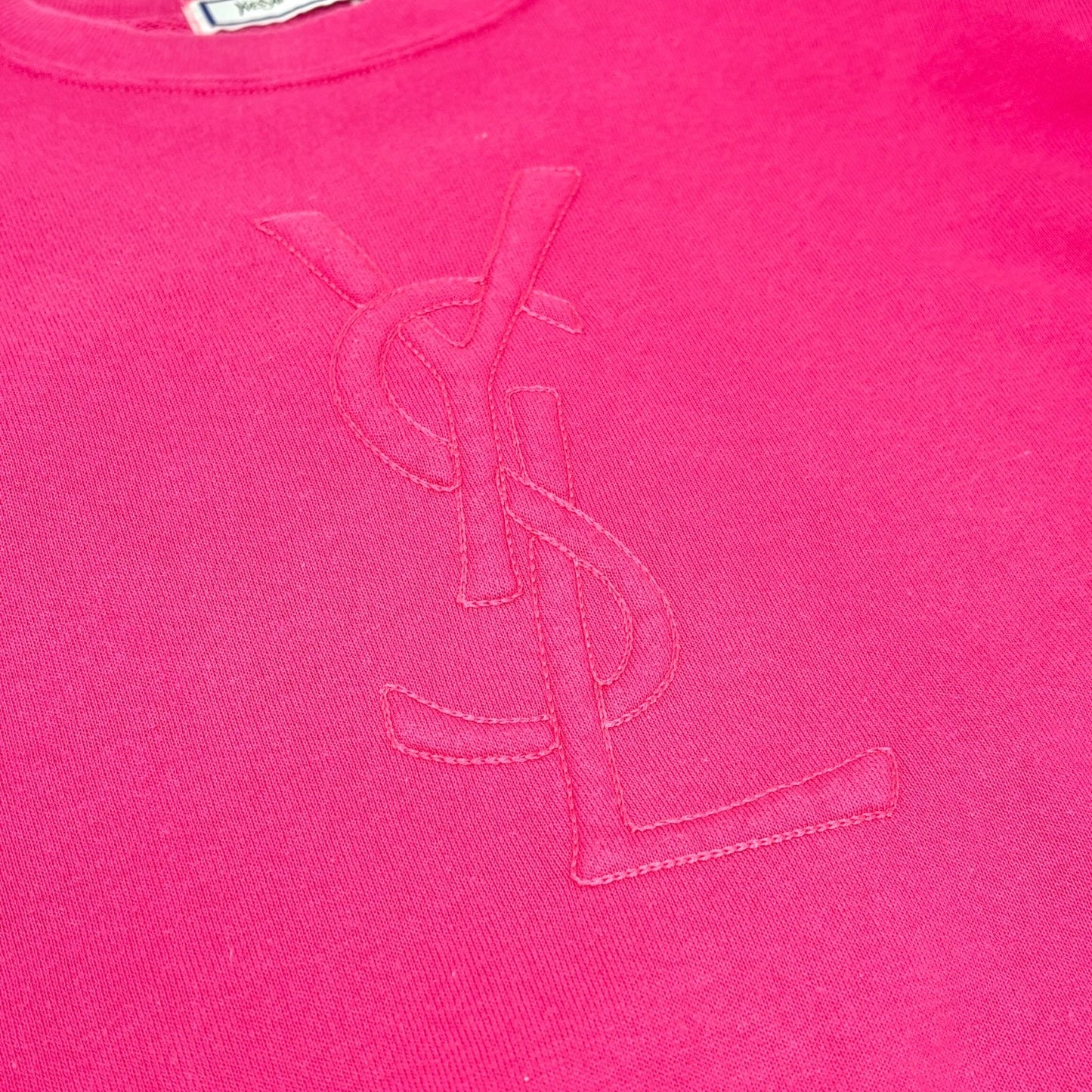 Yves Saint Laurent Vintage Embroidered YSL Logo Sweatshirt Top #M Pink