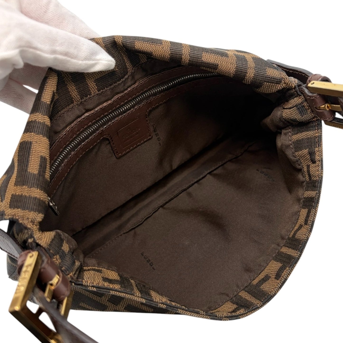 FENDI Vintage FF Logo Zucca Mamma Baguette Canvas Shoulder Bag Brown 901836