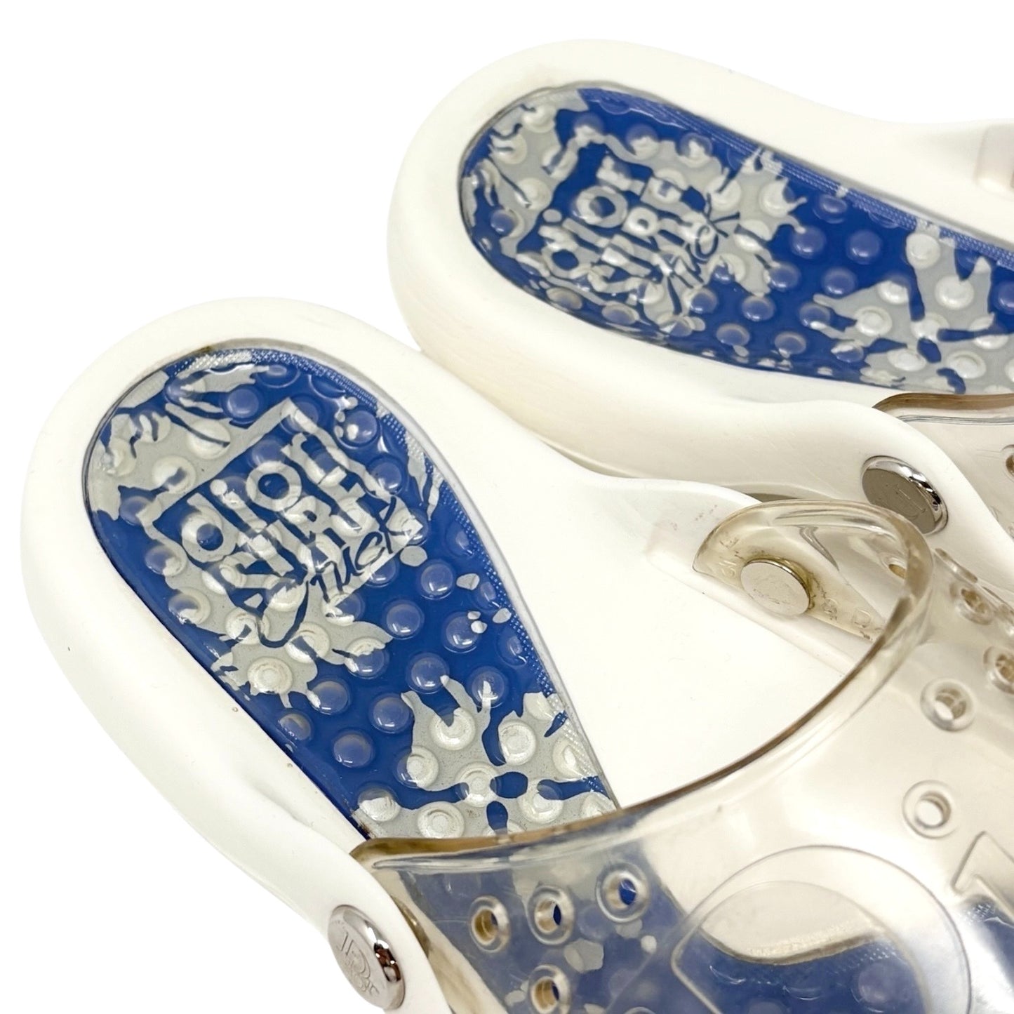 Christian Dior Vintage CD Logo Surf Chick Beach Sandals #38 White Blue Rubber