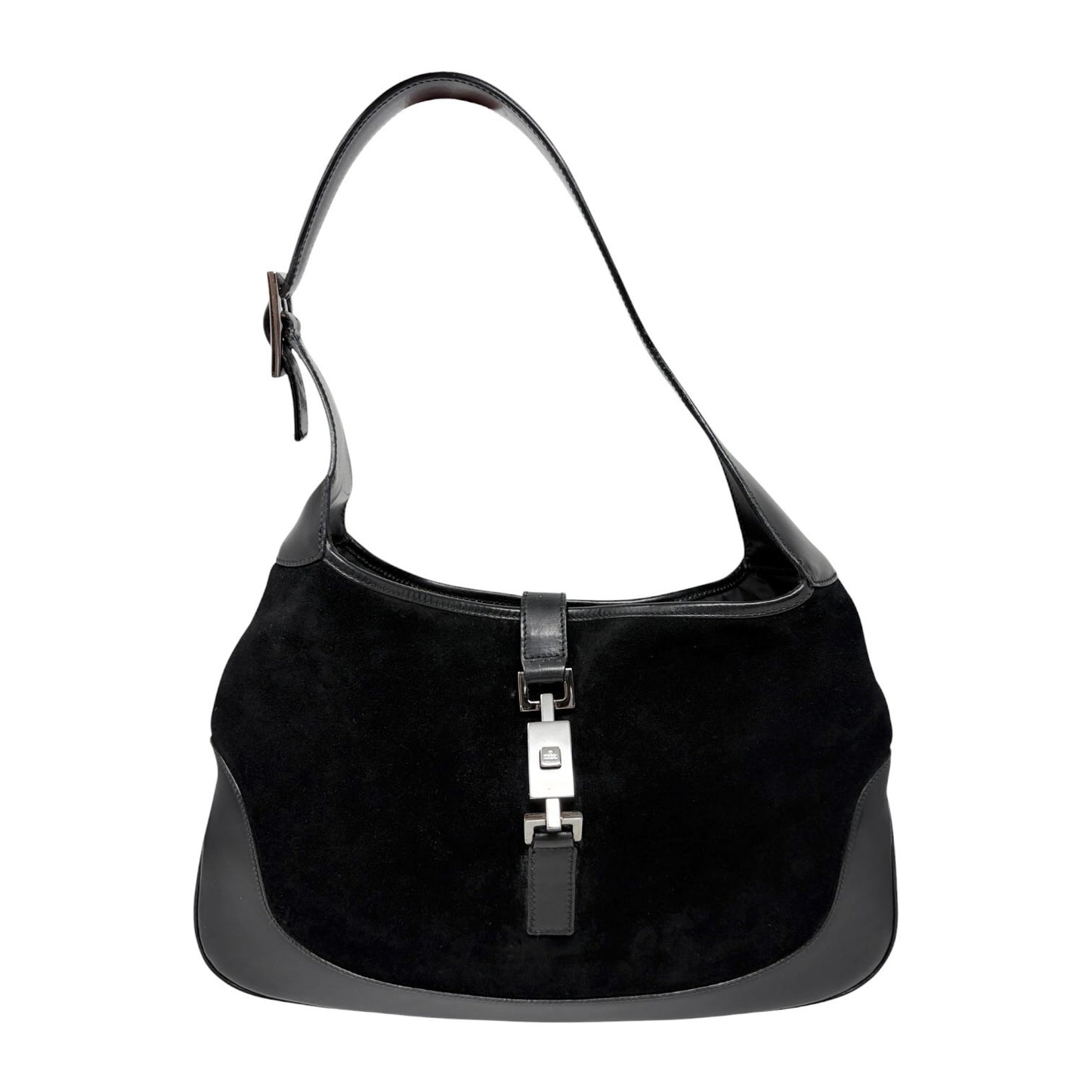 GUCCI Vintage Logo Jackie Suede Shoulder Bag Black Silver Leather 902398