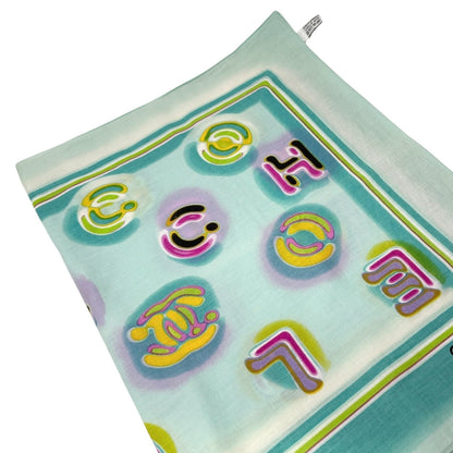 CHANEL Vintage CC Mark Logo Scarf Wrap Mint Green Multicolor Cotton Accessory