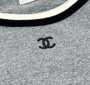 CHANEL Vintage 98P CC Mark Logo T-shirt Top #40 Gray Nylon Spandex Rank AB+