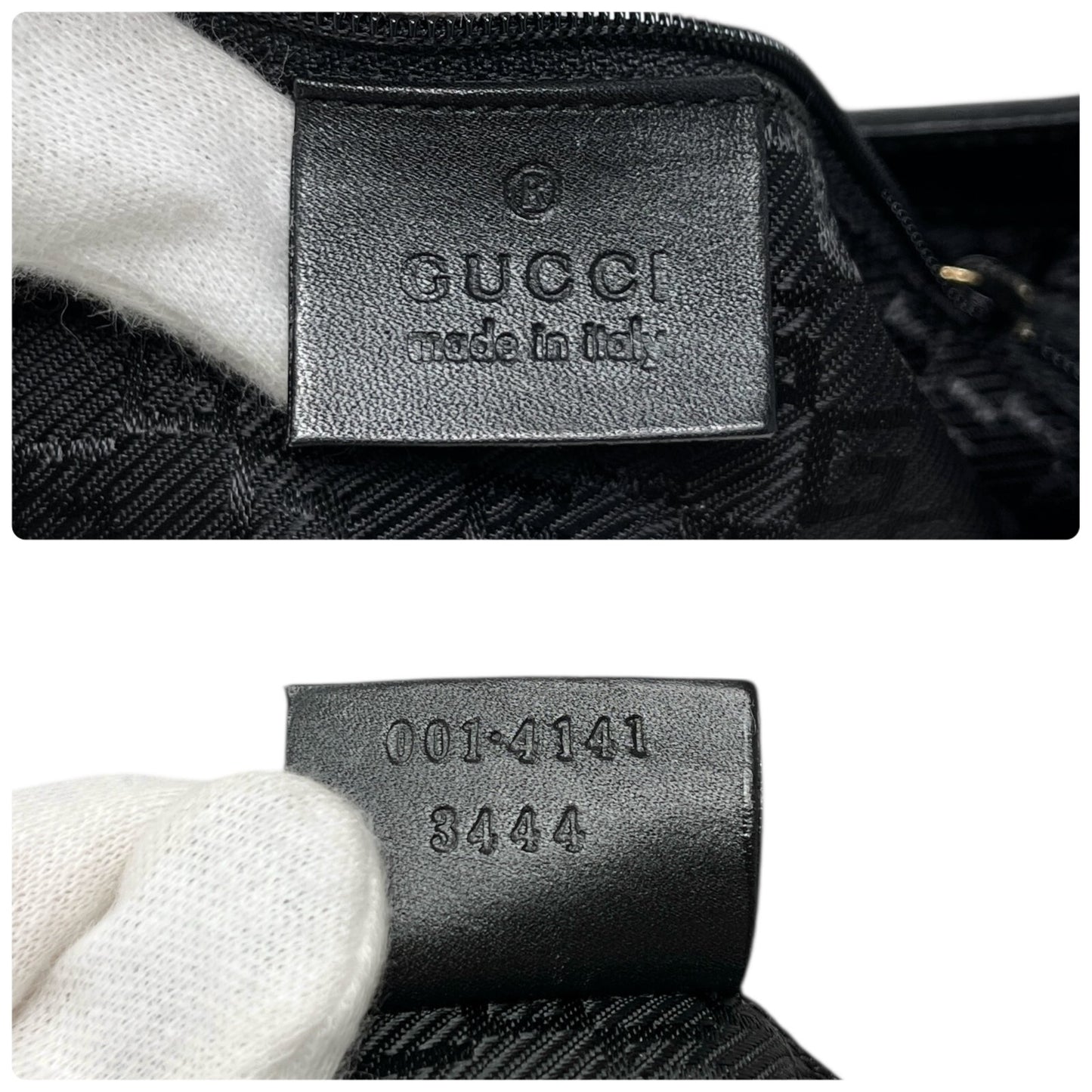 GUCCI Vintage G Square Logo Shoulder Bag Magnet Black Gold Cotton Leather