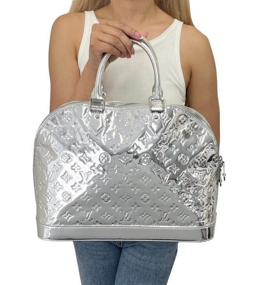 LOUIS VUITTON Vintage LV Monogram Miroir Alma GM Bag Metallic Silver 902368