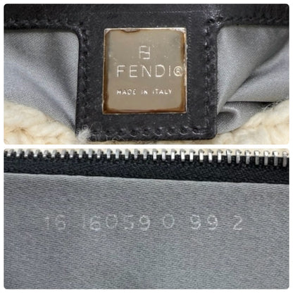 FENDI Vintage FF Logo Wool Knit Mamma Baguette Shoulder Bag Cream Brown 902054