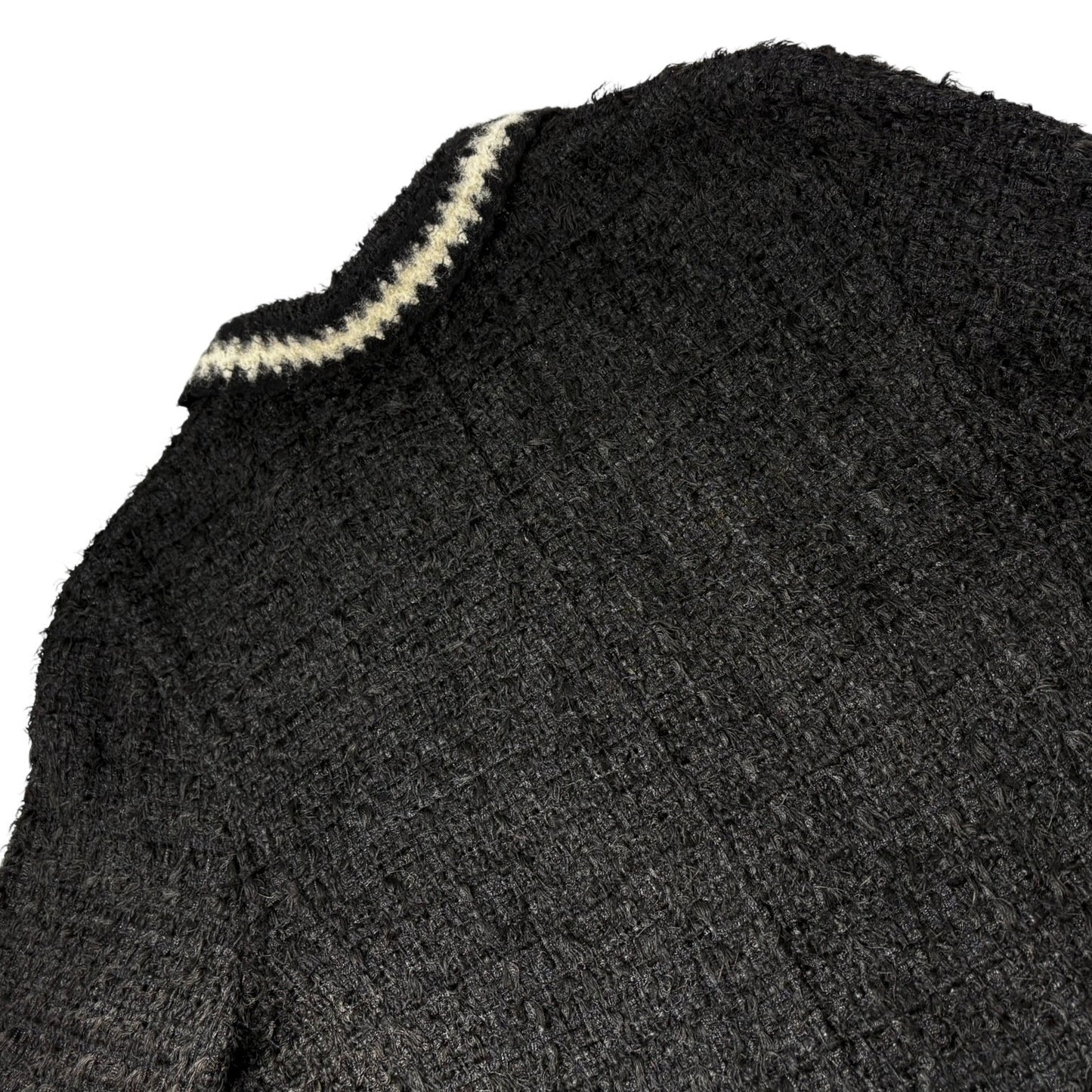 CHANEL Vintage 98A CC Mark Logo Button Tweed Jacket #38 Black White Wool