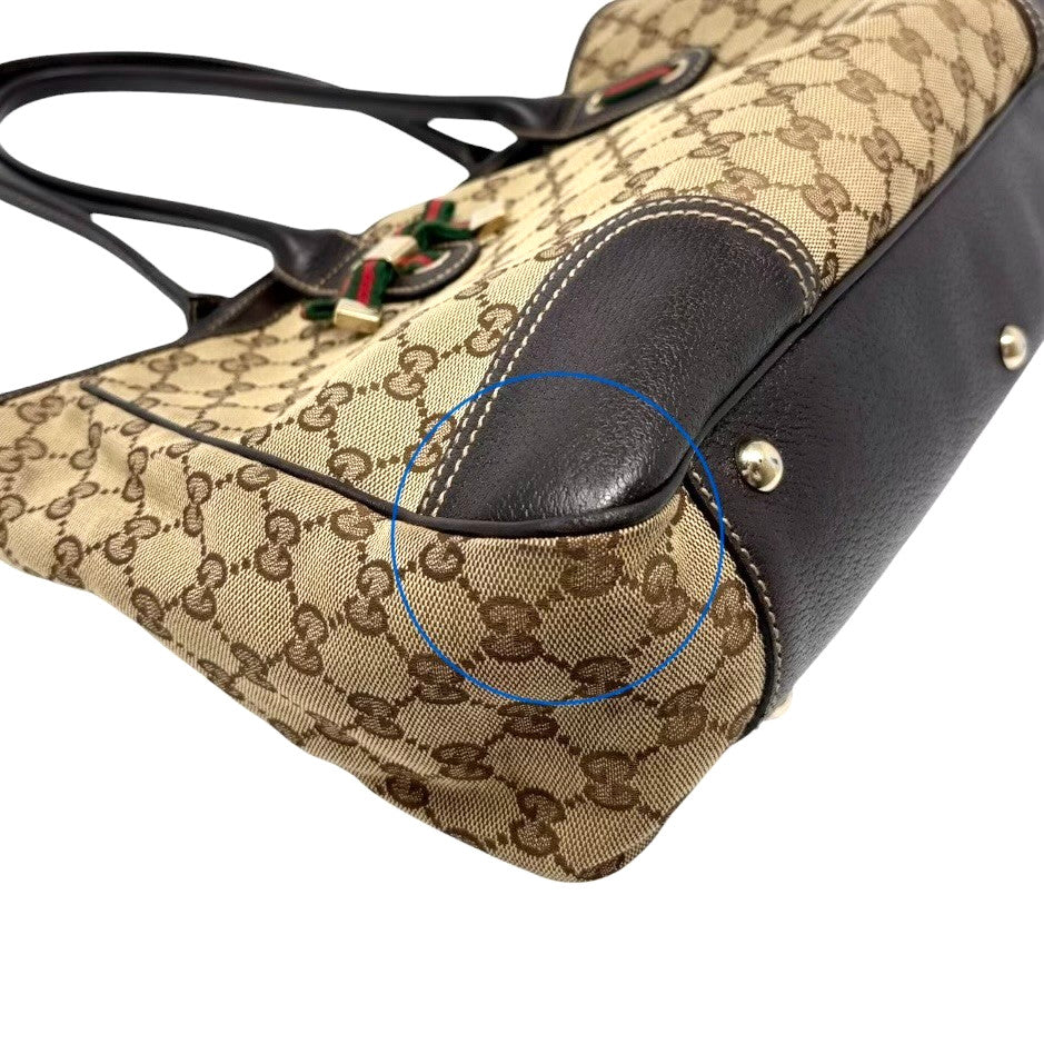 GUCCI Vintage GG Monogram Web Stripe Ribbon Tote Shoulder Bag Brown 902465