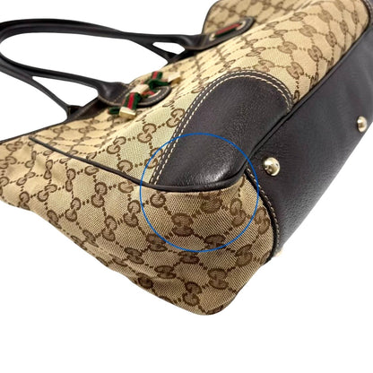 GUCCI Vintage GG Monogram Web Stripe Ribbon Tote Shoulder Bag Brown 902465