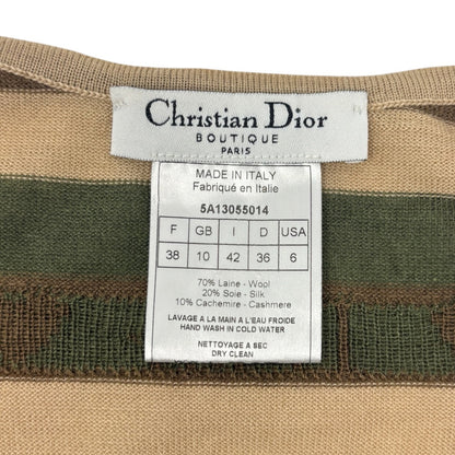 Christian Dior Vintage Stripe Heart Knit Camisole Top #38 Khaki Brown 902085