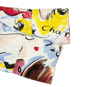 CHANEL Vintage 1995 CC Logo Multicolor Shirt Long Sleeve Top Cotton White Gold