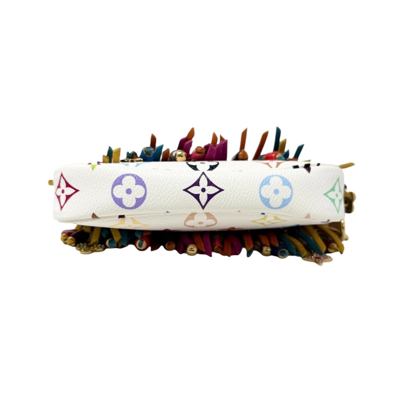 LOUIS VUITTON Vintage Monogram Multicolor Fringe Pochette Mini Bag White