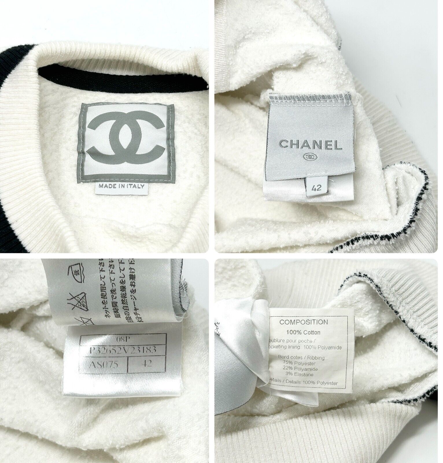 CHANEL Sport 08P Vintage Big Logo CoCo Mark Sweatshirts #42 White Cotton RankAB