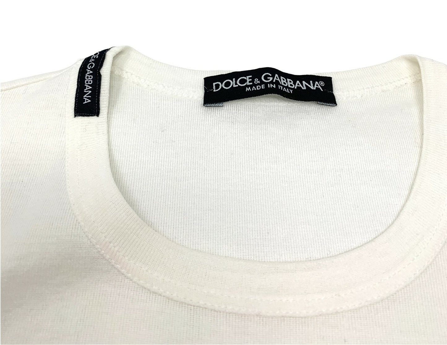 DOLCE&GABBANA Vintage Leopard Rhinestone T-shirts #38 Top White Cotton RankAB