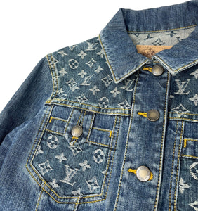 LOUIS VUITTON Vintage Monogram Denim Jacket Pants Set #38 Button Blue Cotton