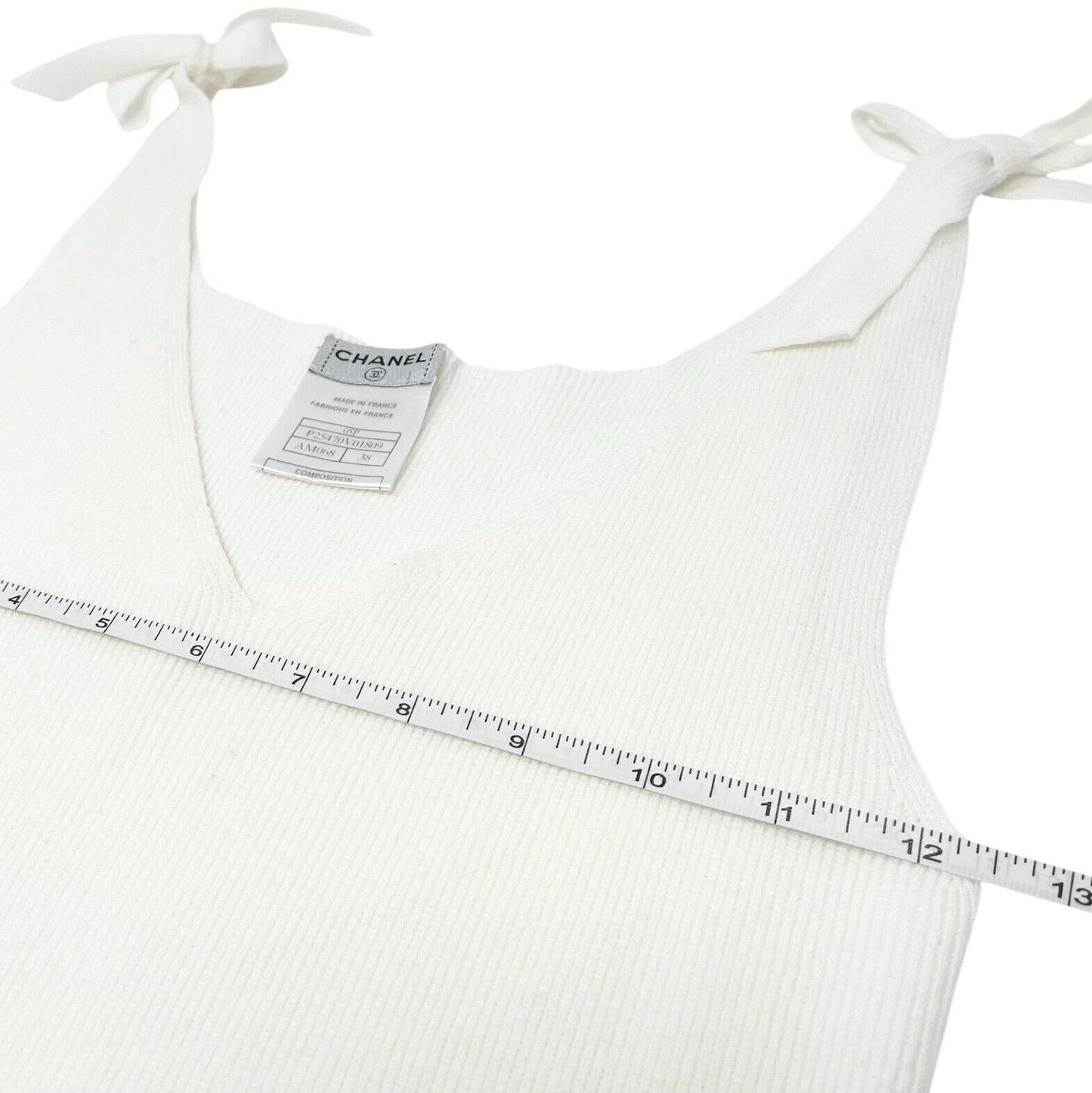 CHANEL Vintage 05P CC Mark Logo Rib Knit Tank Top #38 Sleeveless White Cotton