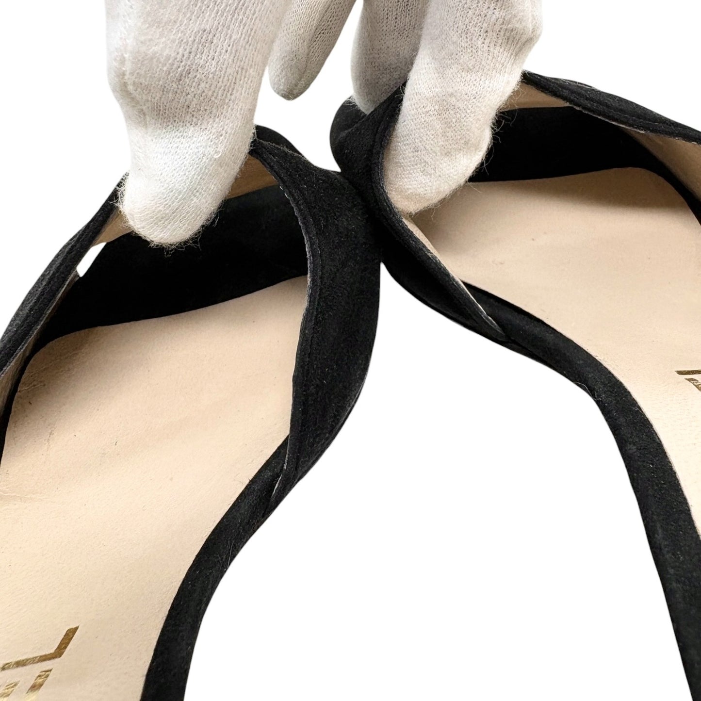 CHANEL Vintage CC Logo Suede Mule Sandals Heels #36 Black Beige 901813